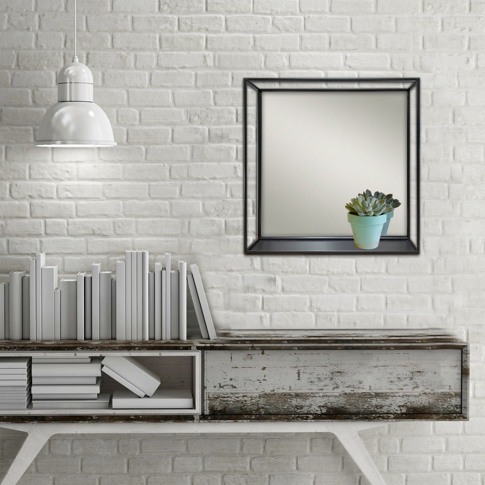Square Shelf Mirror: Made Of Metal Wire And Glass • Weighs  (View 2 of 15)