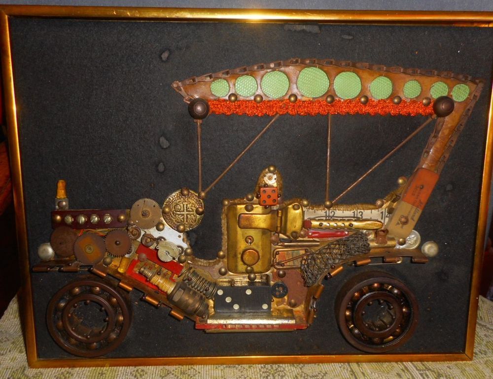 Steampunk Industrial Wall Art 1909 Oldsmobile, Framed & Crafted On Wood Within Industrial Metal Wall Art (View 15 of 15)