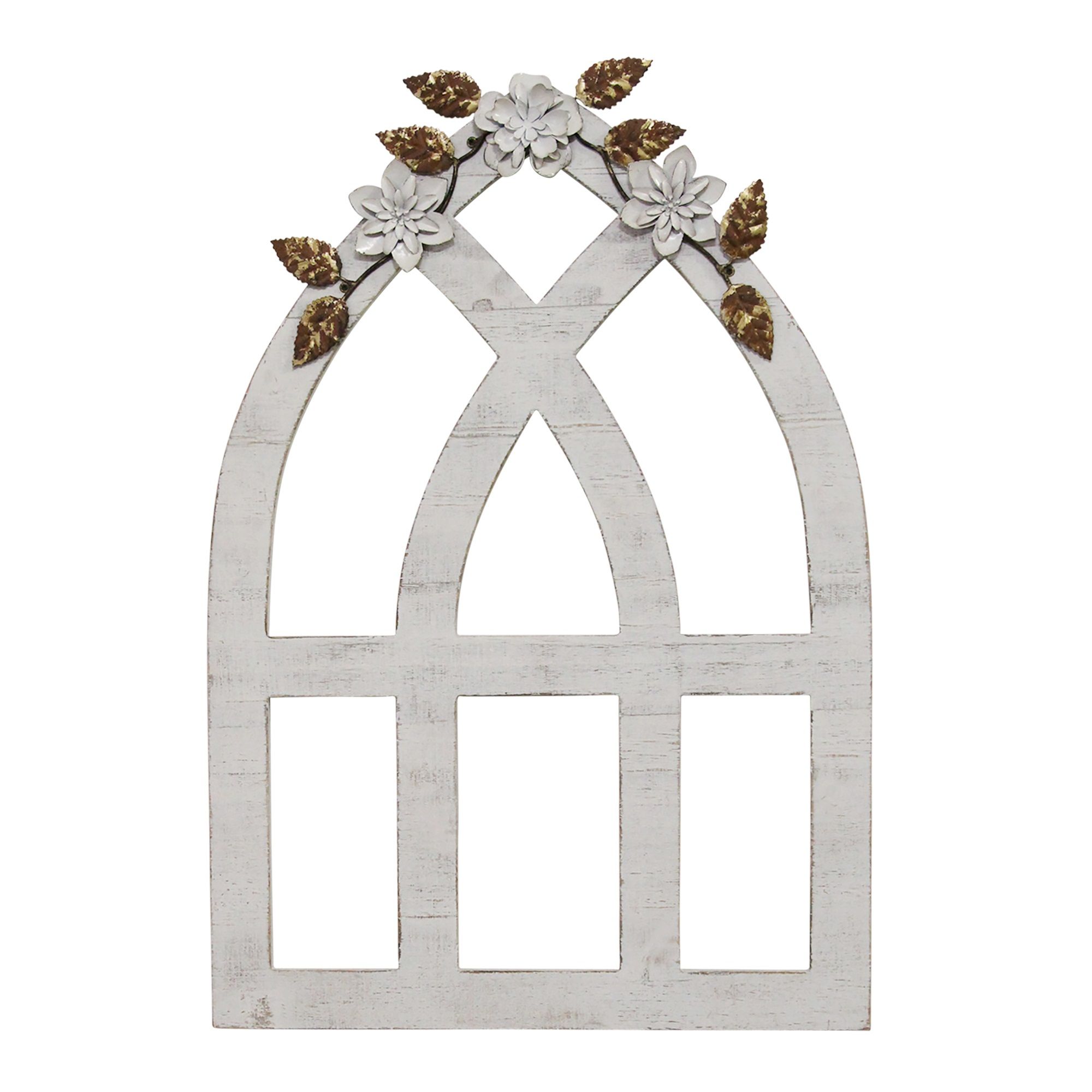 Stratton Home Decor White Arch With Metal Flowers Wall Décor – Walmart Regarding Arched Metal Wall Art (View 8 of 15)