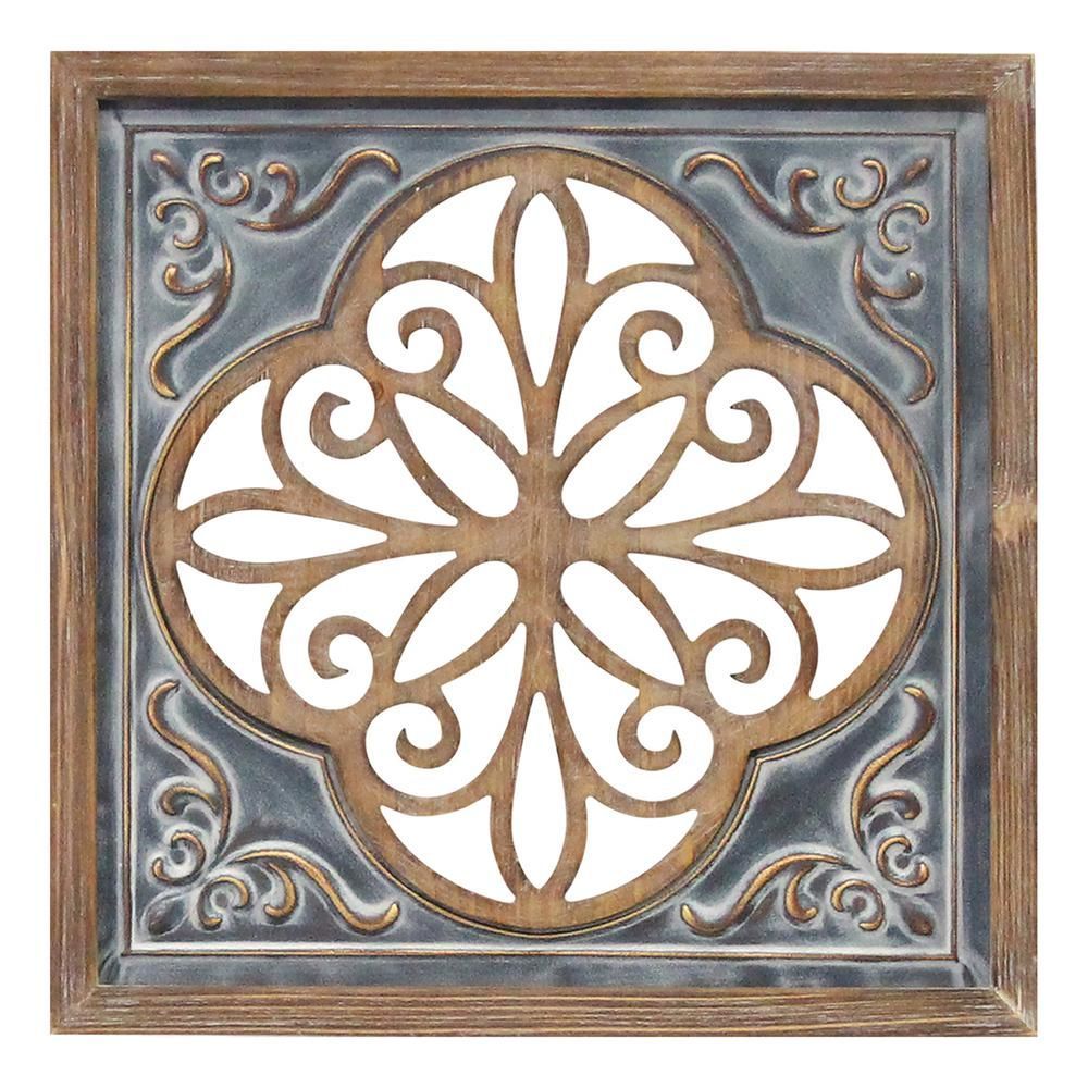 Stratton Home Decor Wood And Metal Blue Square Wall Decor S23780 – The Intended For Square Brass Wall Art (View 2 of 15)