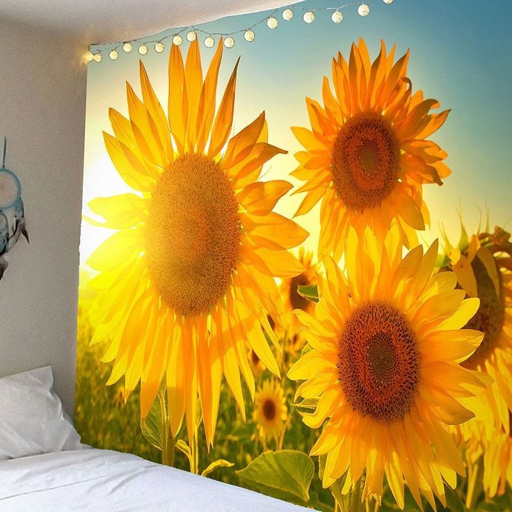 Sunlight Sunflowers Printed Waterproof Wall Tapestry | Tapestry Regarding Sunflower Metal Framed Wall Art (View 12 of 15)