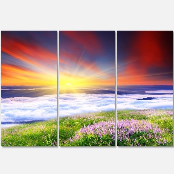 Sunrise With Blooming Flowers – Landscape Art Glossy Metal Wall Art Inside Sunrise Metal Wall Art (View 12 of 15)