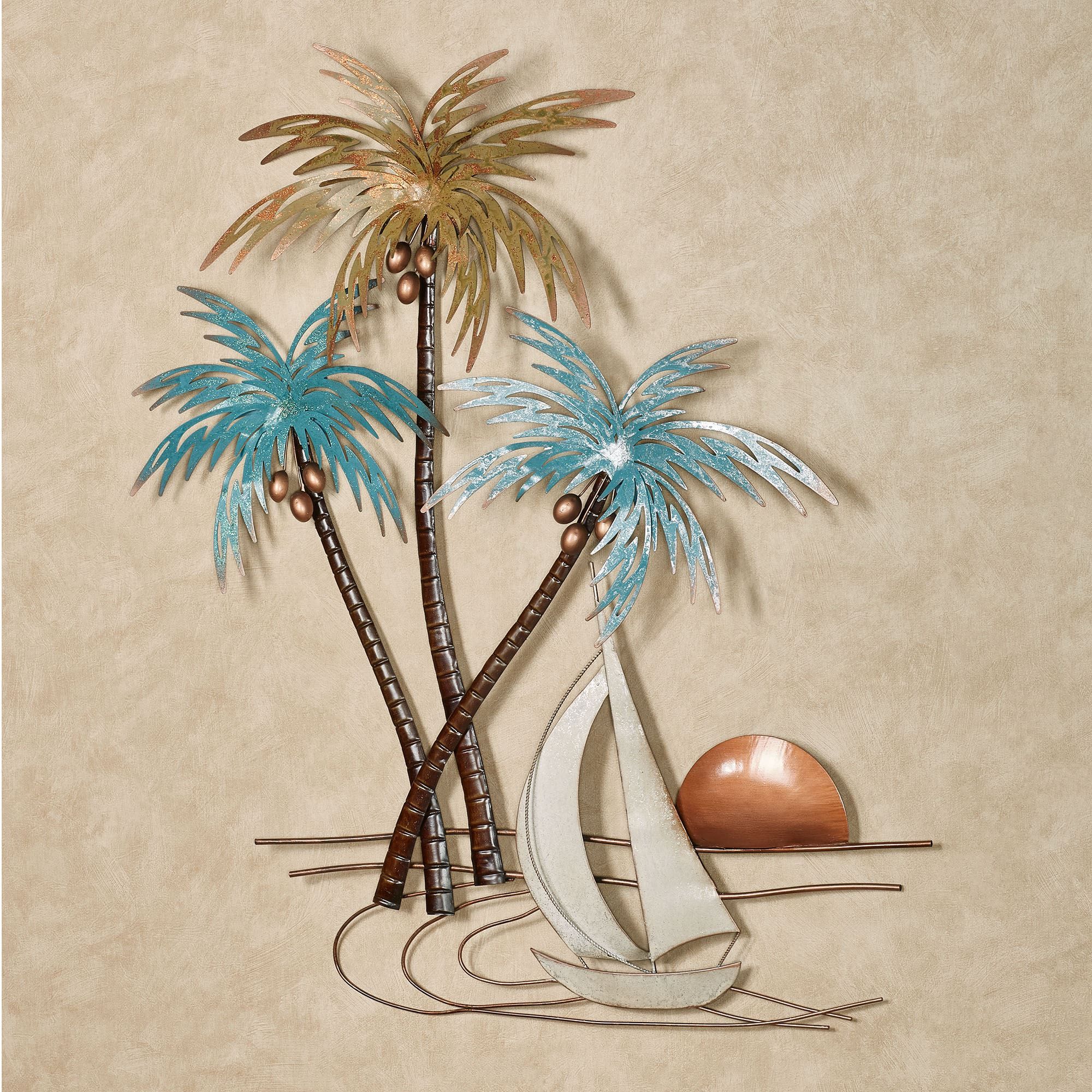 Sunset Paradise Tropical Palm Tree Metal Wall Art Throughout Desert Palms Wall Art (View 13 of 15)