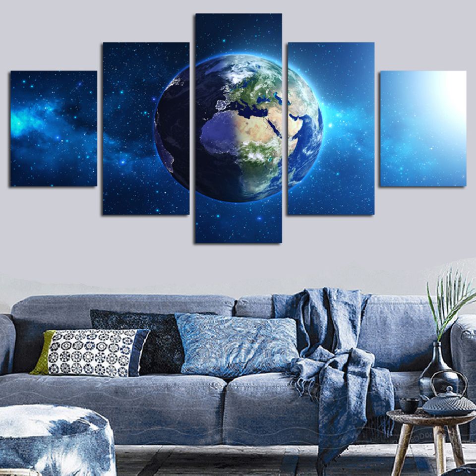 Tableau Wall Art Hd Printed Pictures Canvas 5 Piece/pcs Universe Earth Throughout Earth Wall Art (View 2 of 15)