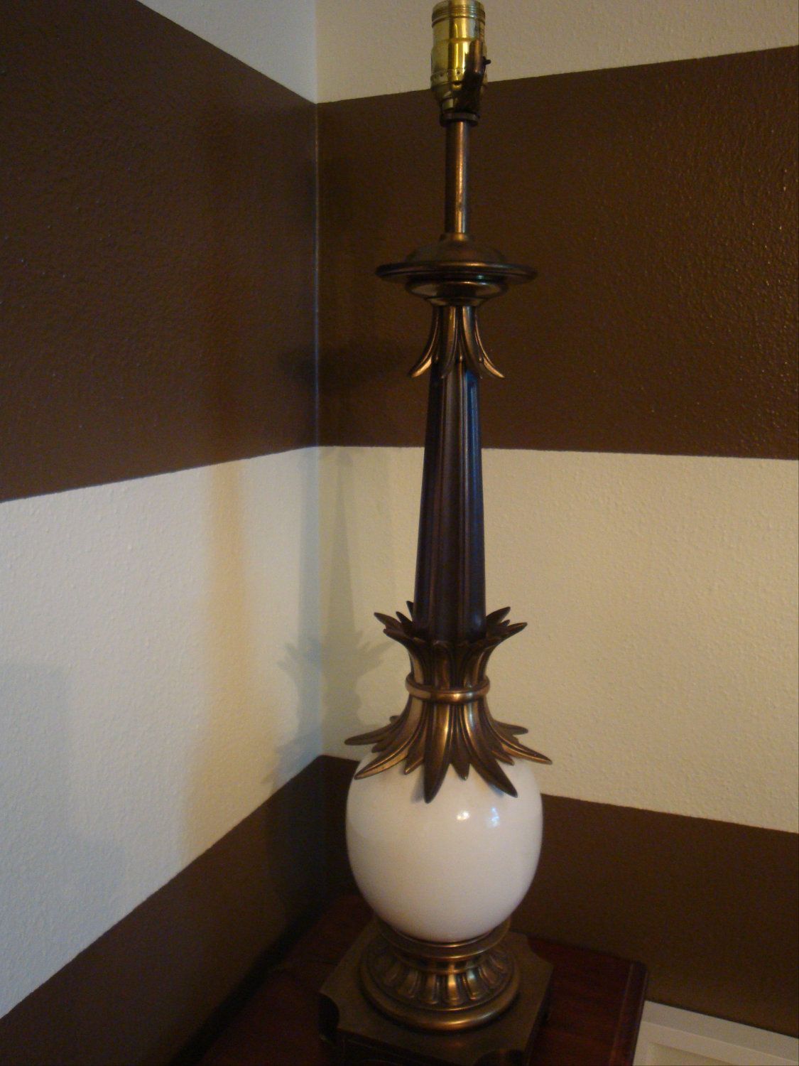 Tall White And Metal Stiffel Lamp. $120.00, Via Etsy (View 10 of 15)