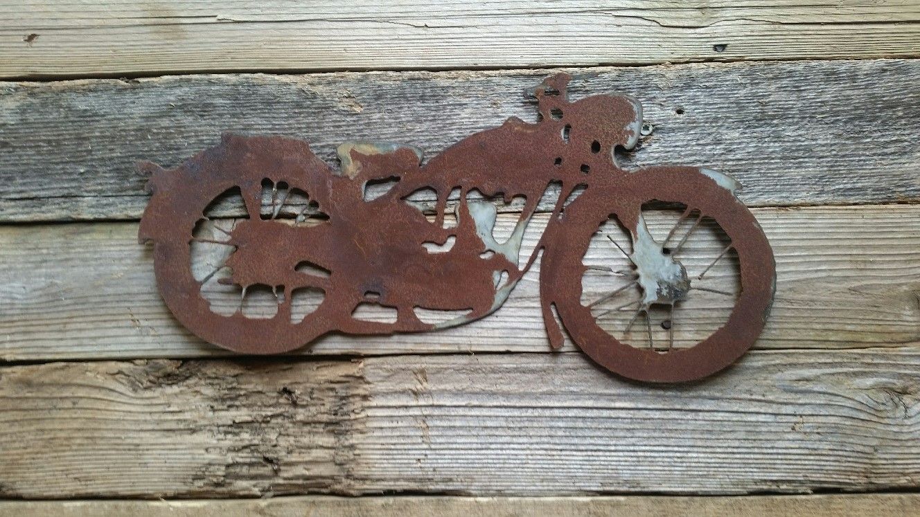 Thin Rusty Metal Vintage Motorcycle  Shape Only – Rustic Metal Letters With Rust Metal Wall Art (View 14 of 15)