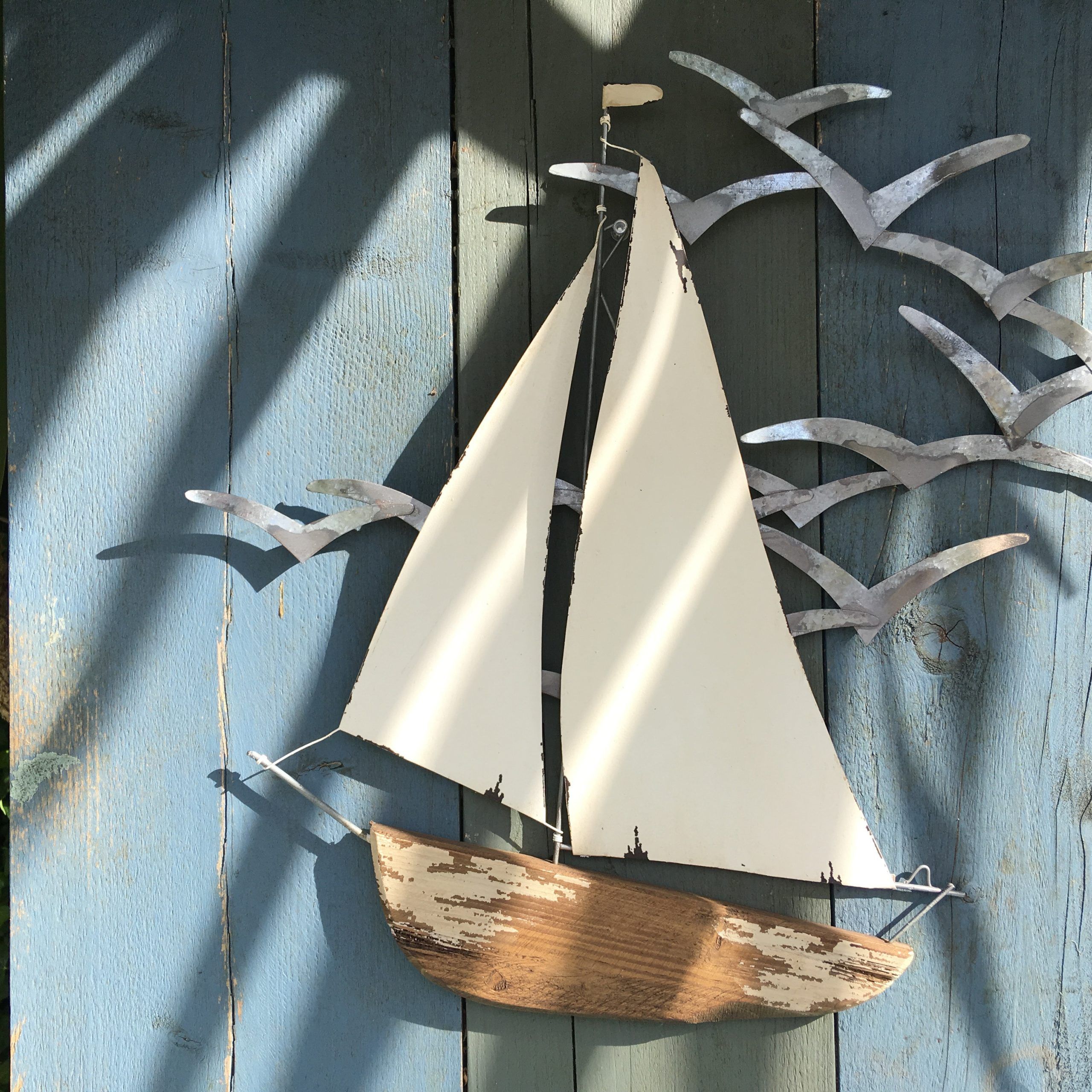 Tin And Wood Sail Boat With Seagulls Wall Art Within Sail Wall Art (View 5 of 15)