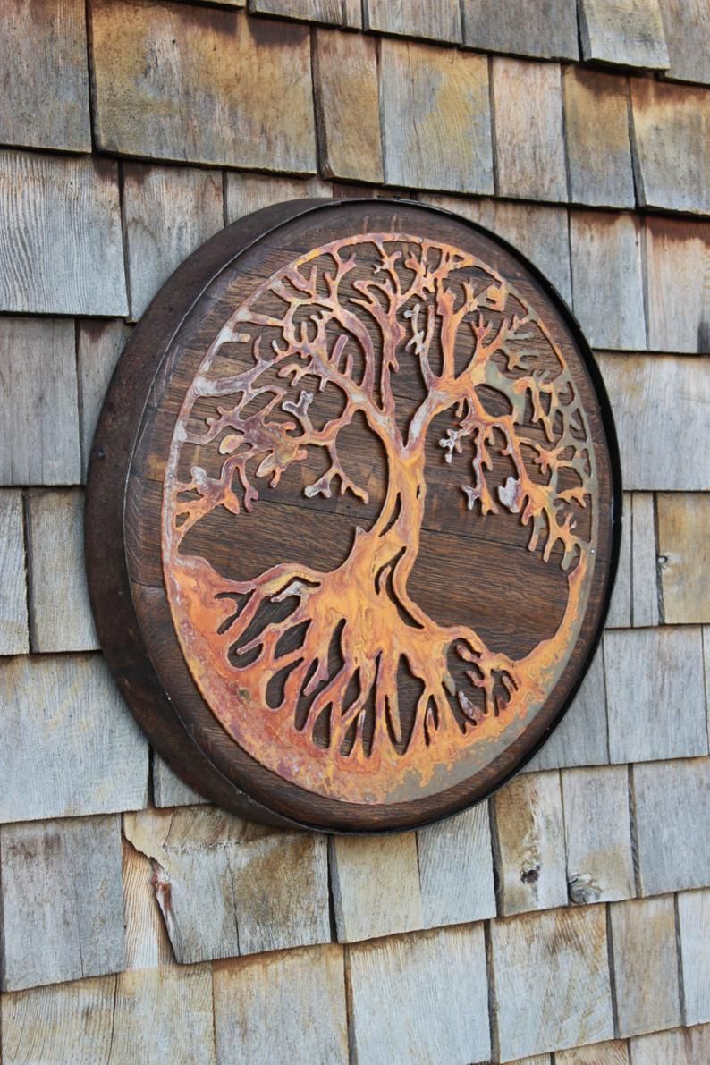 Tree Of Life On Whiskey Barrel Head/top Custom Rusted Metal | Etsy In For Rust Metal Wall Art (View 3 of 15)