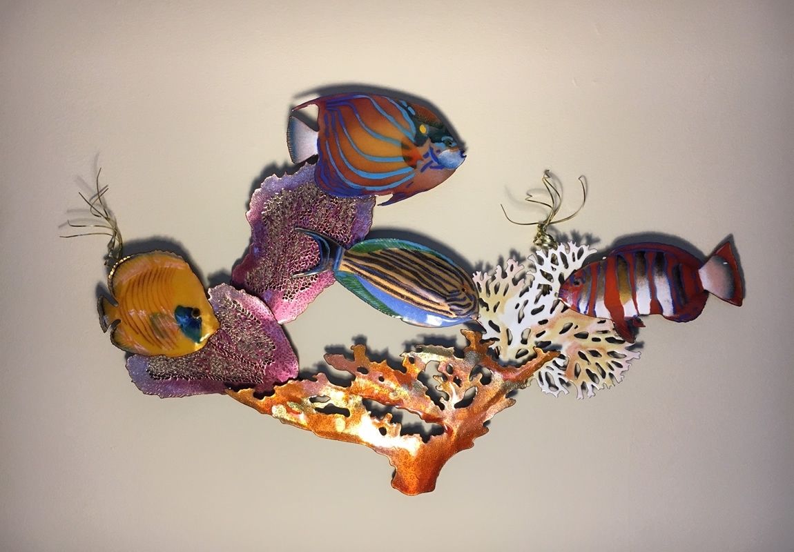 Tropical Fish Scene Metal Wall Art Sculpturebovano Of Cheshire On Intended For Bronze Metal Wall Sculptures (View 4 of 15)