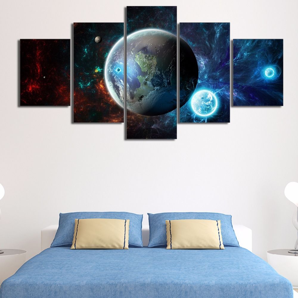 Unframed 5pcs Hd Printed Space Universe Earth Home Decor For Living With Earth Wall Art (View 1 of 15)