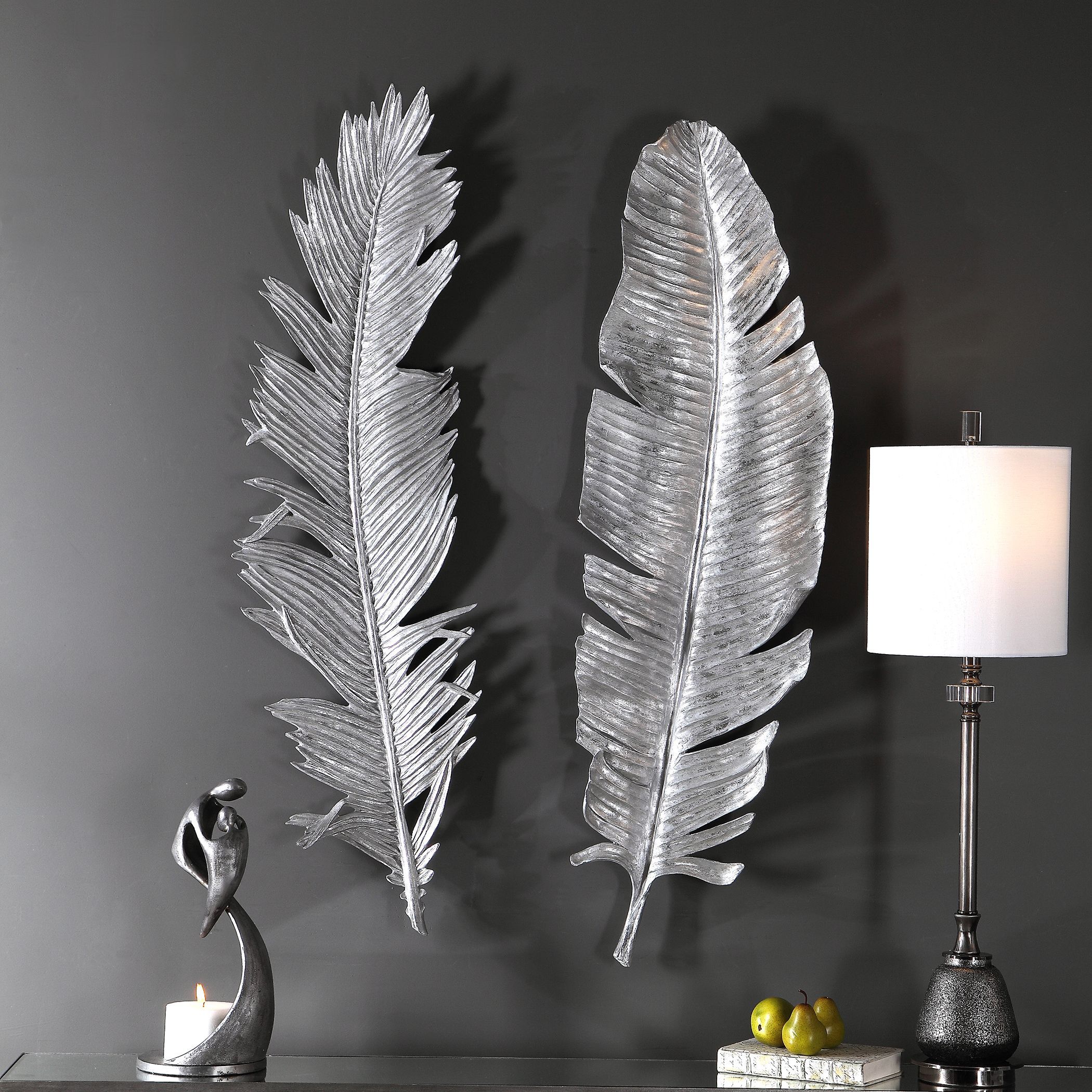 Uttermost Sparrow Silver Leaf Wall Decor S/2 Feather Art 792977776674 Regarding Leaf Metal Wall Art (View 13 of 15)