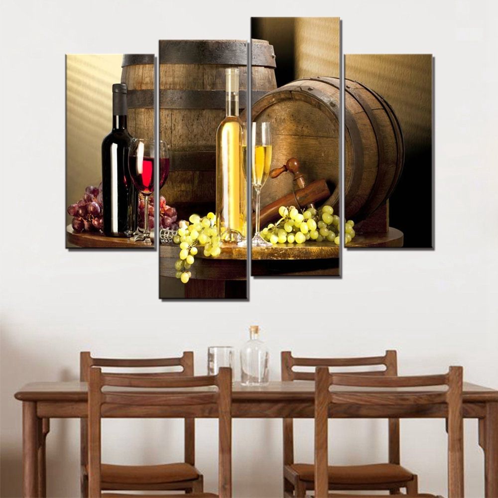 Various Wine With Grape Wall Art Canvas Prints Kitchen Wall Art Decor Intended For Wine Wall Art (View 3 of 15)