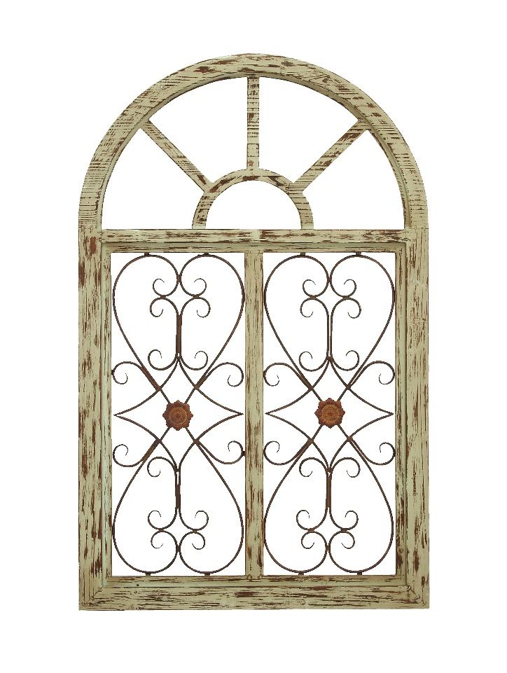 Victorian Gate Wood Wall Plaque Metal Distressed Beige Accent Decor Throughout Arched Metal Wall Art (View 4 of 15)