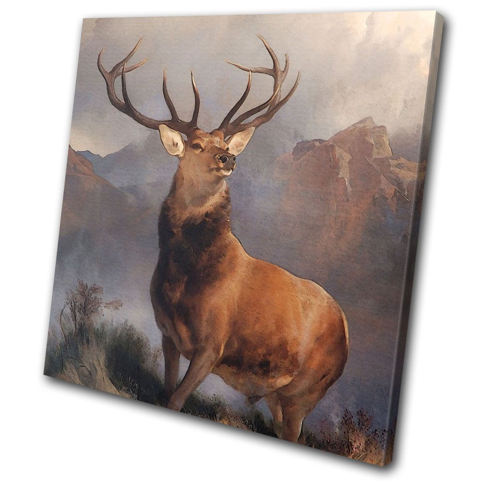 Vintage Deer Stag Monarch Animals Single Canvas Wall Art Picture Print Intended For Deer Wall Art (View 11 of 15)