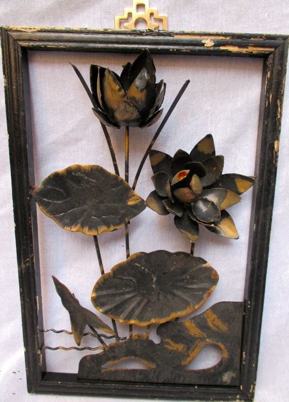 Vintage Metal Art Silhouette Wood Frame Black Andweirdmary Within Black Antique Silver Metal Wall Art (View 15 of 15)