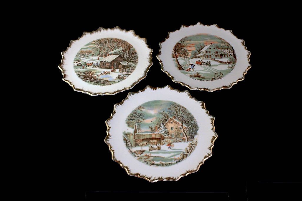Wall Plates, Currier And Ives, Set Of 3, Winter Scenes, Brushed Gold With Regard To Brushed Gold Wall Art (View 13 of 15)