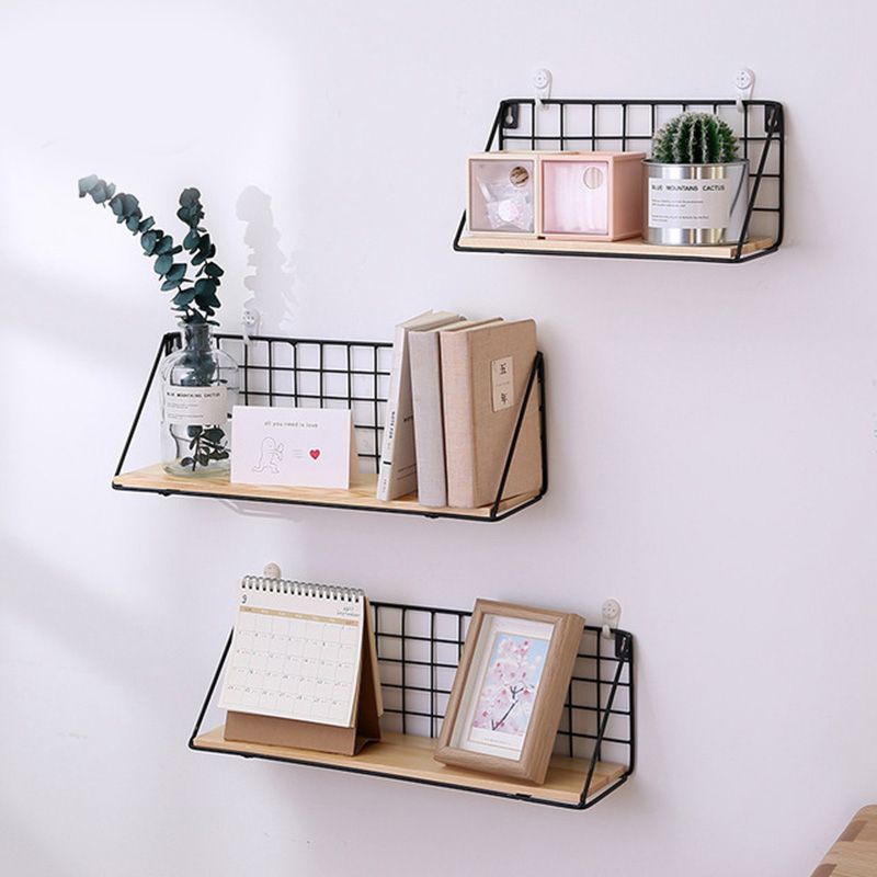 Wall Shelf Geometric Iron & Wooden Craft Wall Rack Storage Living Room Intended For Wall Art With Shelves (View 7 of 15)