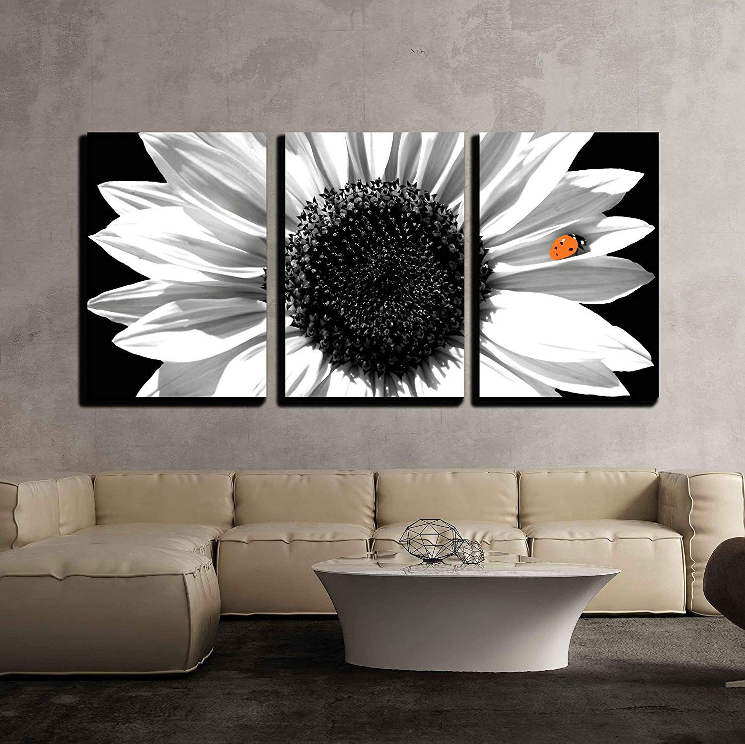 Wall26 – 3 Piece Canvas Wall Art – Sunflower In Black And White With With Regard To Sunflower Metal Framed Wall Art (View 6 of 15)