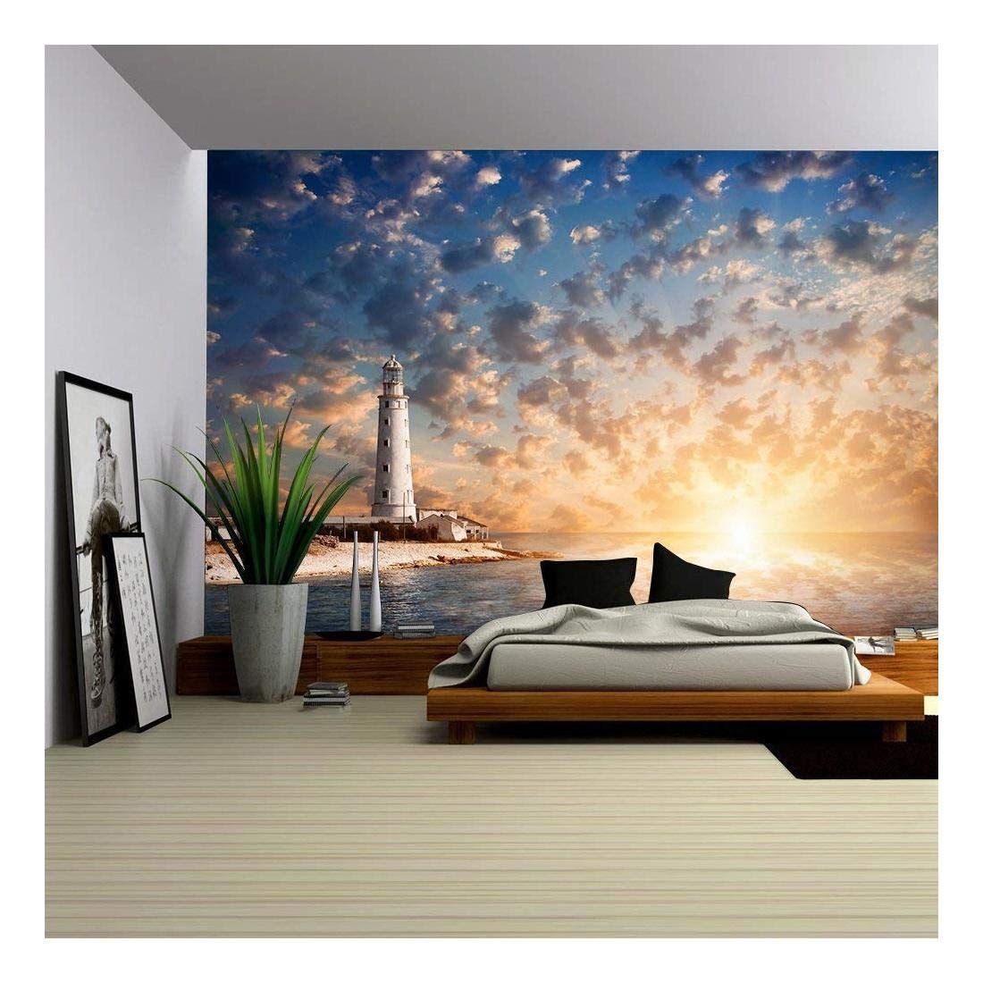 Wall26 Lighthouse And Beautiful Sunset – Removable Wall Mural | Self Within Sunset Wall Art (View 9 of 15)