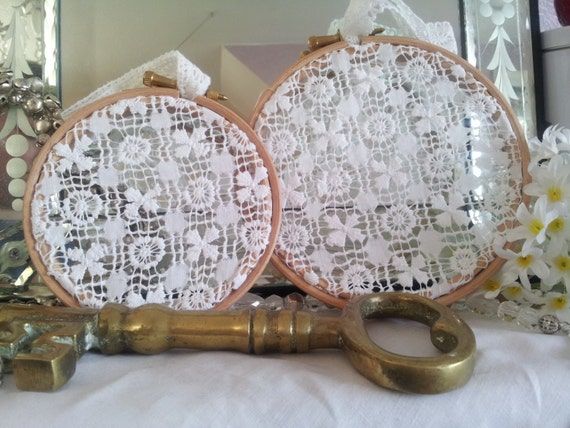 White Lace Hoop Art Lace Wall Hanging Lace Wallclarashandmade In Lace Wall Art (View 15 of 15)