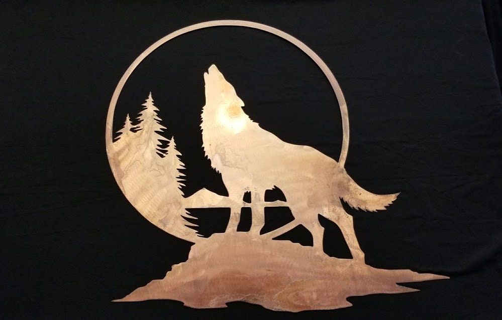 Wolf Metal Wall Art Copper Patina With High Gloss Clear Coat Within Glossy Circle Metal Wall Art (View 1 of 15)