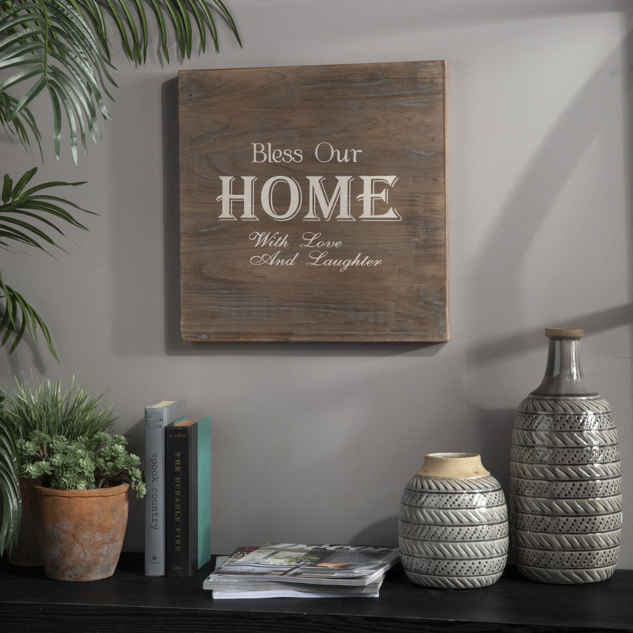 Wood Square Wall Art With Printed "bless Our Home" Printed Natural In Square Wall Art (View 3 of 15)