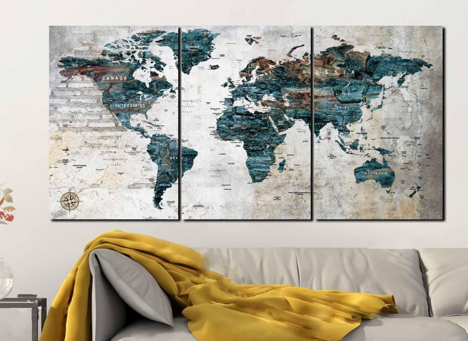 World Map,custom World Map,large World Map Wall Art ,custom Canvas Within Globe Wall Art (View 1 of 15)