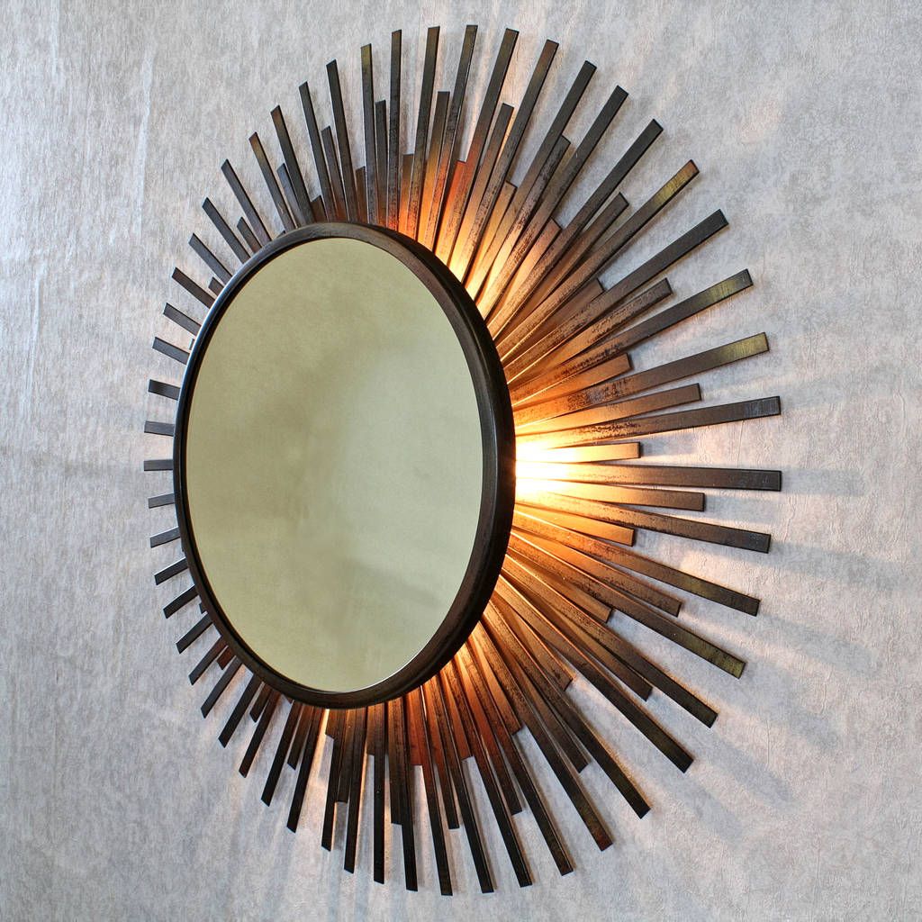 Xenna Antique Copper Sunburst Rays Light Wall Mirrorg Decor With Regard To Sunburst Mirrored Wall Art (View 8 of 15)