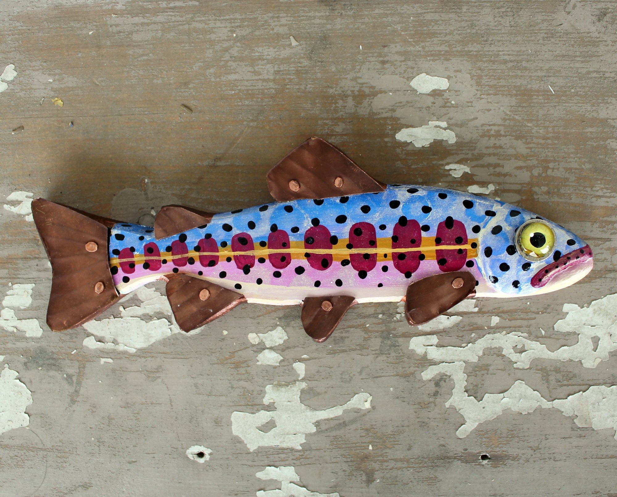 Zelda, 12 Trout Minnow, Fun Hand Painted Wood Fish Wall Art, Copper For Fish Wall Art (View 9 of 15)