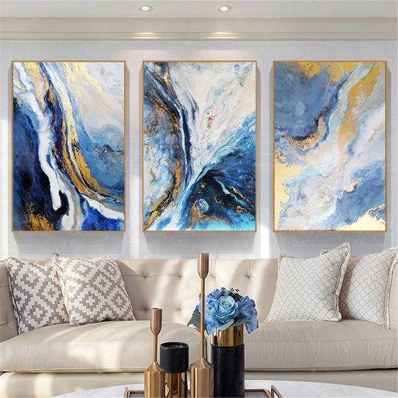 3 Panels Gold Art Abstract Painting On Canvas Wall Art Framed – Etsy Israel Regarding Abstract Flow Wall Art (View 14 of 15)