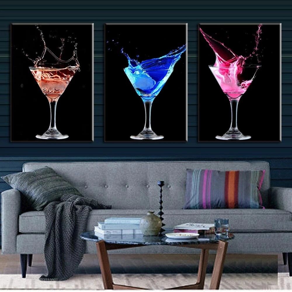 3 Pcs/set Abstract Canvas Wall Art Picture Colorful Cocktails Canvas Prints  Wall Pictures For Living Room – Painting & Calligraphy – Aliexpress Within Cocktails Wall Art (View 11 of 15)