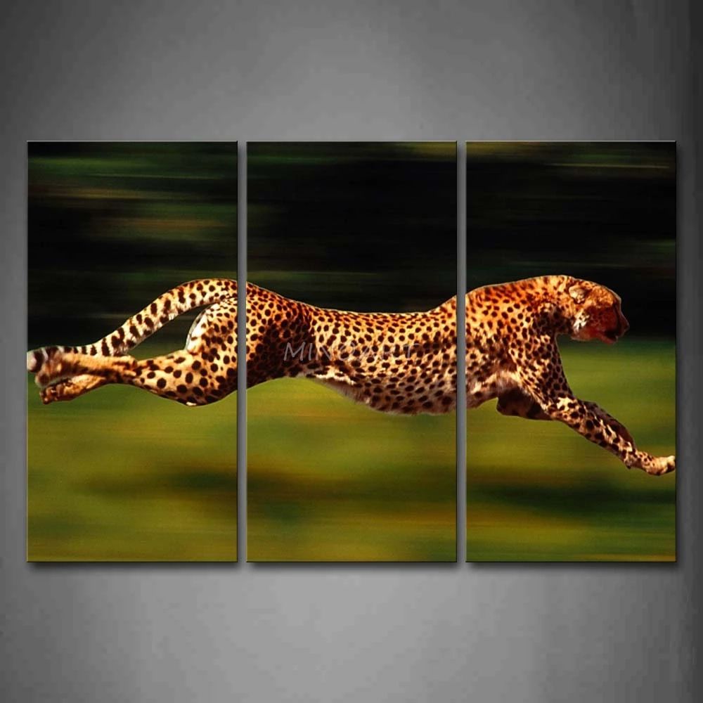 3 Peça Wall Art Peinture Cheetah Course Sur Prairies Vitesse Impression Sur  Toile The Picture Animaux 4 Photos | Aliexpress For Cheetah Wall Art (View 7 of 15)