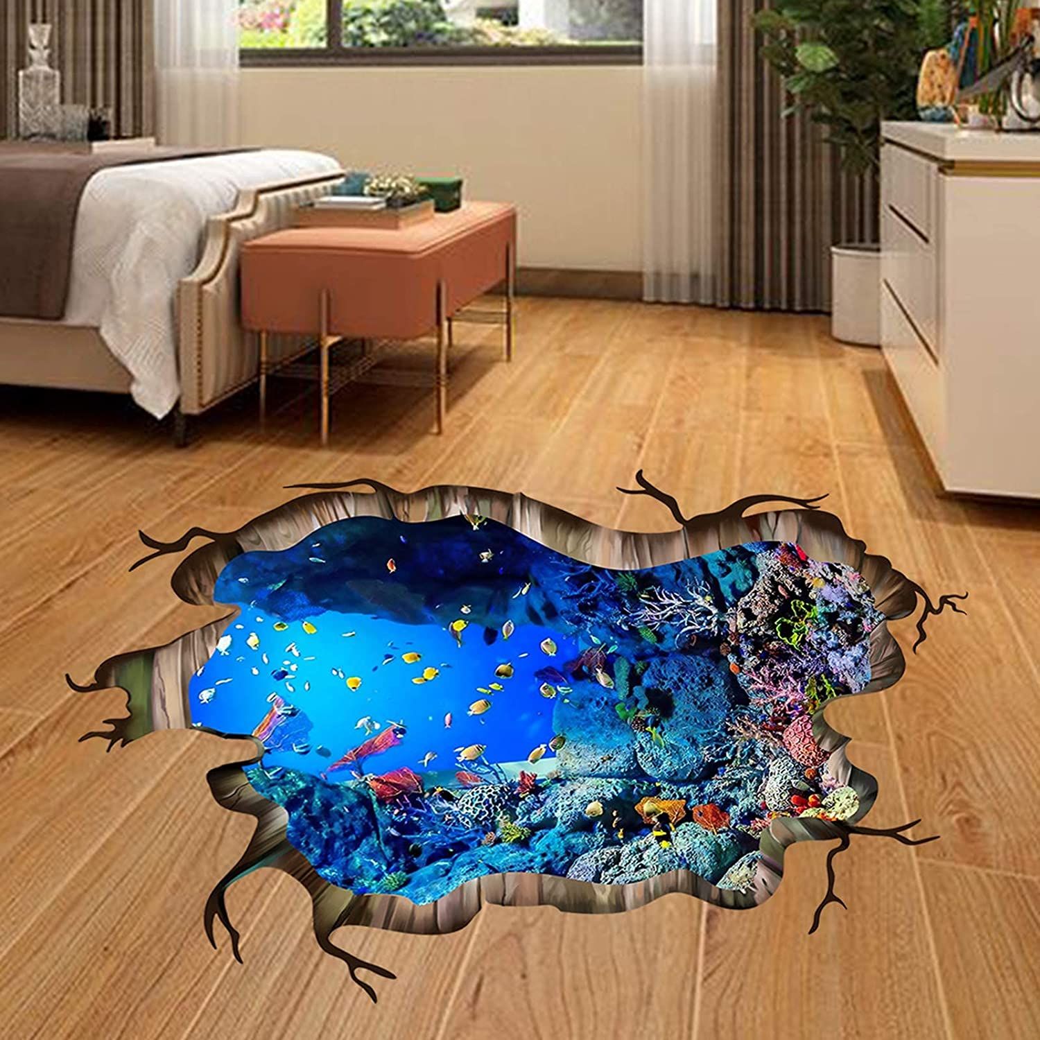 3d Underwater World Wall Decal Home Floor Stickers Decor Vivid Fish Sea  Turtle B | Ebay For Underwater Wood Wall Art (View 14 of 15)