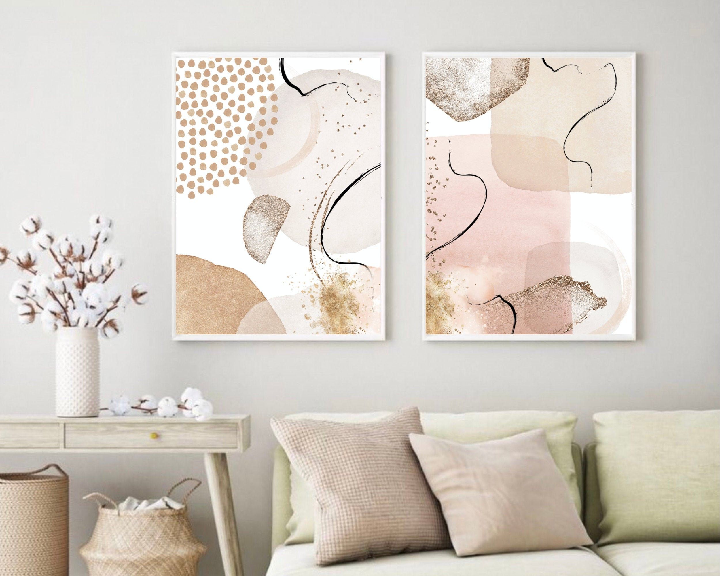 Abstract Art Print Set Neutral Wall Art Beige Cream Pink Set – Etsy With Regard To Cream Wall Art (View 1 of 15)