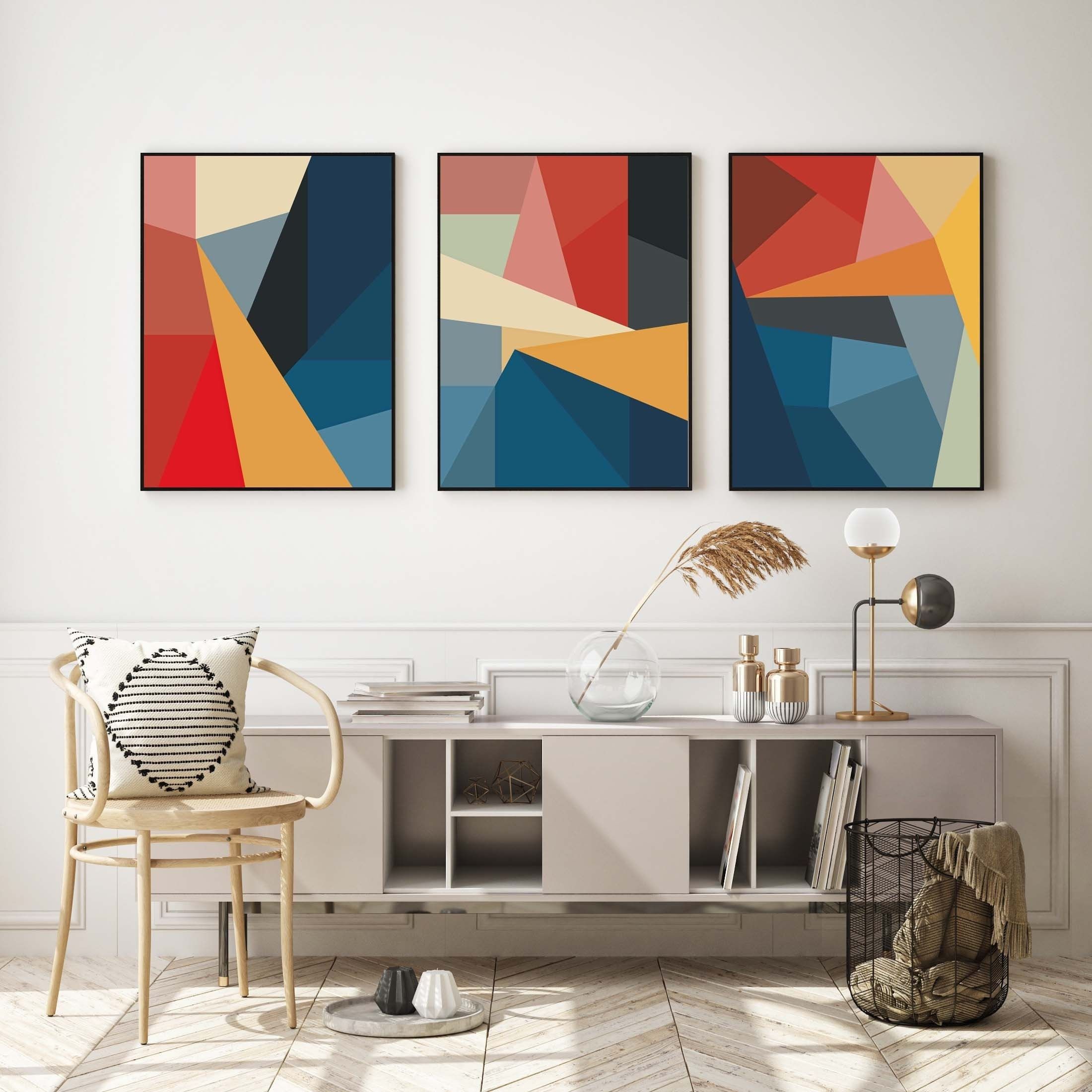Abstract Color Block Wall Art Set Of 3 Home Decor Set Of Wall – Etsy  Australia Intended For Color Block Wall Art (View 4 of 15)