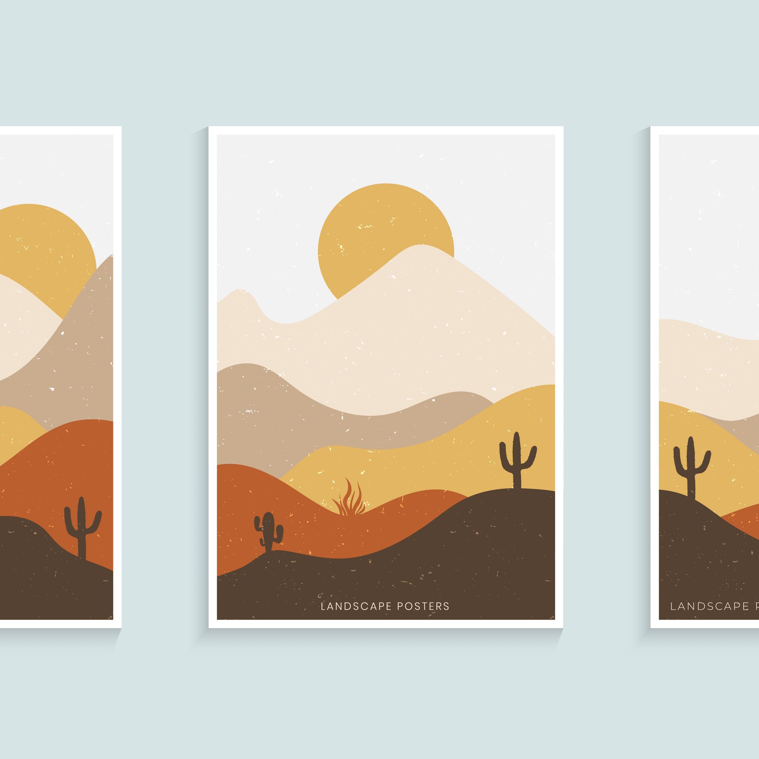Abstract Minimalist Landscape Poster, Mountains And Cactus Minimalist Wall  Decor 2127455 Vector Art At Vecteezy Regarding Minimalist Landscape Wall Art (View 7 of 15)