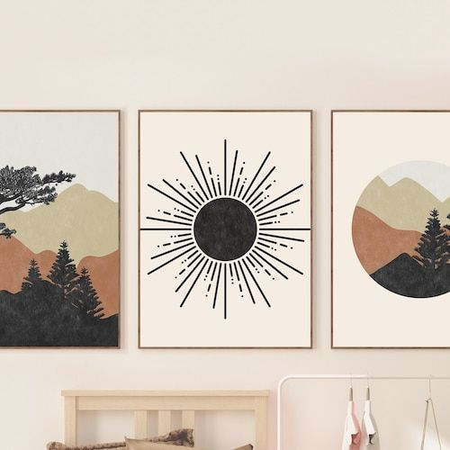 Abstract Mountain Print Set Of 3 Prints Mid Century Modern – Etsy With Regard To Abstract Terracotta Landscape Wall Art (View 12 of 15)