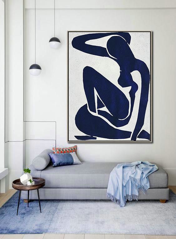 Abstract Painting Extra Large Canvas Art,buy Hand Painted Navy Blue  Abstract Painting Nude Art Online, In Blue Nude Wall Art (View 15 of 15)