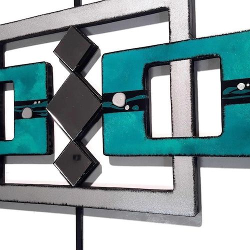 Abstract Teal Silver And Black Wood Wall Art Mirror And – Etsy Pertaining To Dark Teal Wood Wall Art (View 4 of 15)