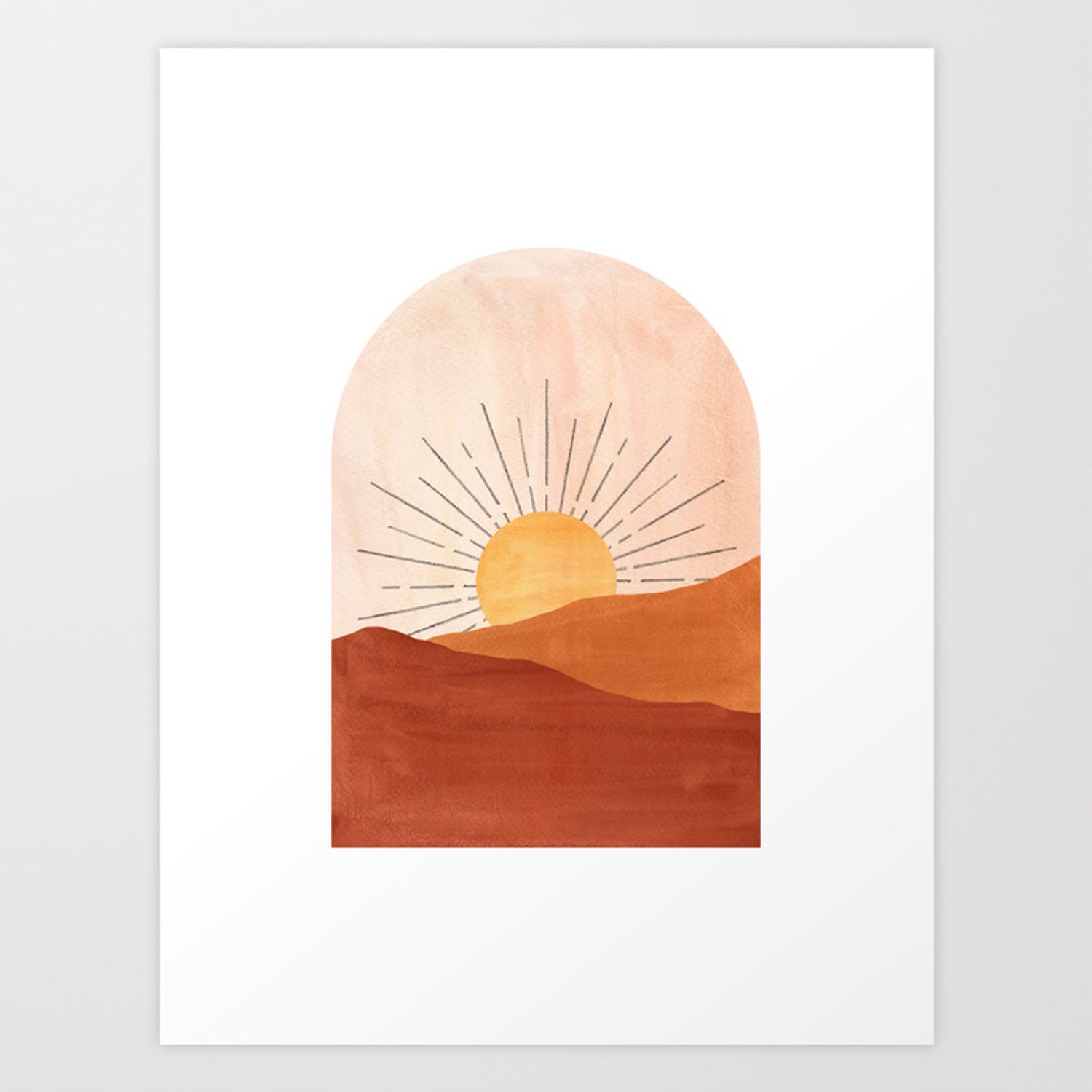 Abstract Terracotta Landscape, Sun And Desert, Sunrise #1 Art Print Whales Way | Society6 Throughout Sun Desert Wall Art (View 12 of 15)