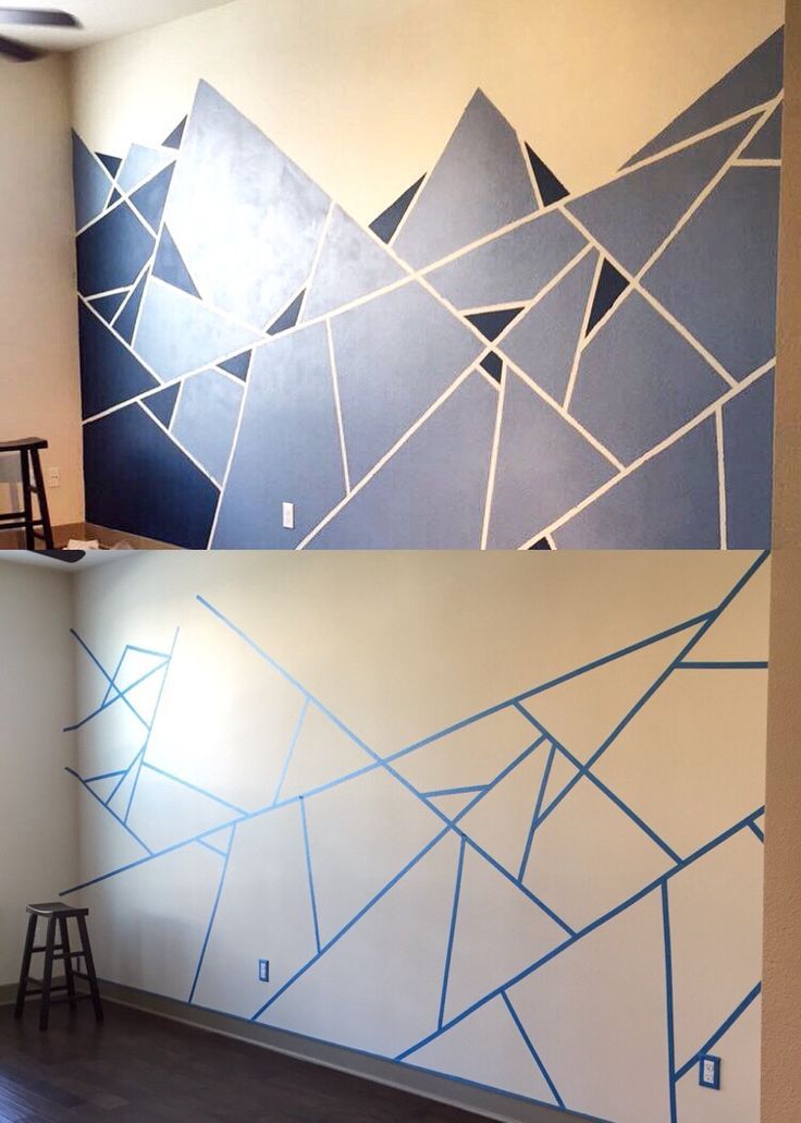 Abstract Wall Design. I Used One Roll Of Painter's Tape And Two Shades Of  Blue (View 3 of 15)