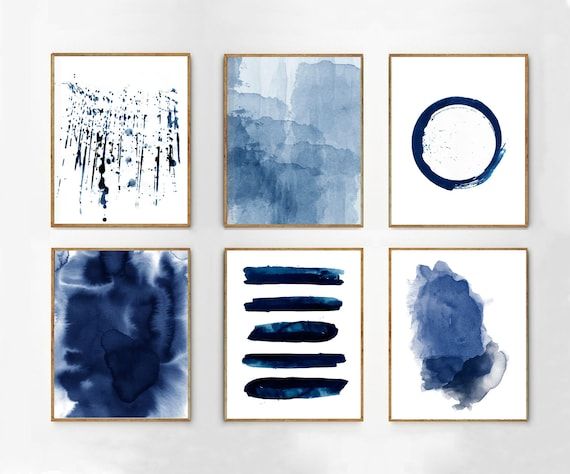 Abstract Watercolor Prints Set Of 6 Blue Wall Art Minimalist – Etsy Italia Regarding Watercolor Wall Art (View 1 of 15)