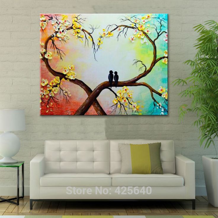 Aliexpress : Buy 3d Palette Knife Texture Flower Hand Painted Canvas  Oil Painting Wall Pictures For… | Love Birds Painting, Painting Canvases, Wall  Art Pictures Throughout Oil Painting Wall Art (View 5 of 15)