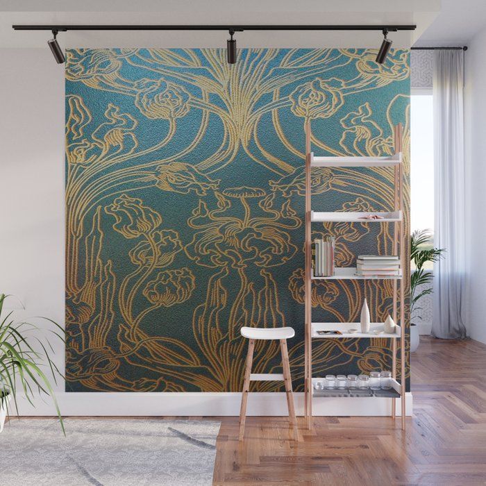 Art Nouveau,teal And Gold Wall Muralnouveau Design | Society6 Intended For Gold And Teal Wood Wall Art (View 8 of 15)