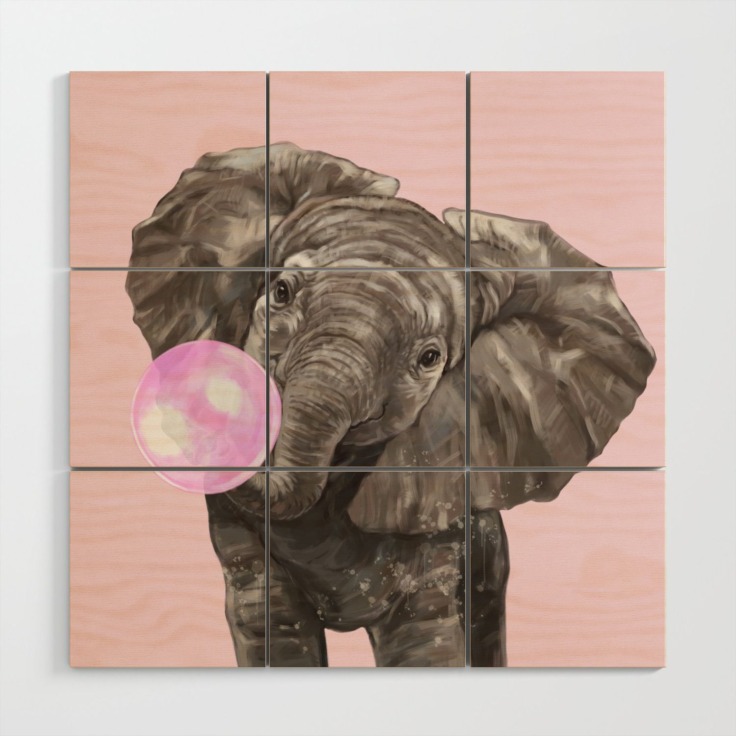 Baby Elephant Blowing Bubble Gum Wood Wall Artbig Nose Work | Society6 Within Bubble Gum Wood Wall Art (View 2 of 15)