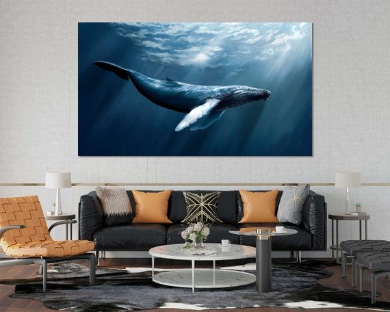 Big Blue Whale Original Art For Room Whale Modern Artwork On – Etsy Italia In Whale Wall Art (View 4 of 15)