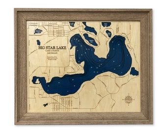 Big Star Lake Custom Wood Map Lake Sign 3d Wall Art – Etsy Inside Star Lake Wall Art (View 15 of 15)