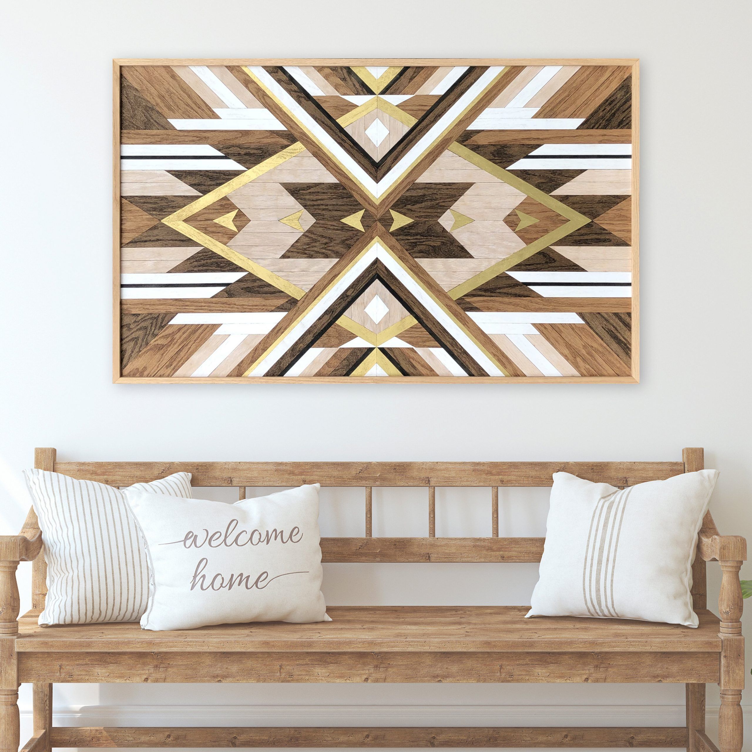 Birch & Buffalo Brixon Geometric Wall Art | Unique Hanging Wooden Decor  With Accents | Handcrafted From Reclaimed Oak Wood | Boho Framed Artwork  For Home & Office Walls | Ready To Inside Oak Wood Wall Art (View 10 of 15)