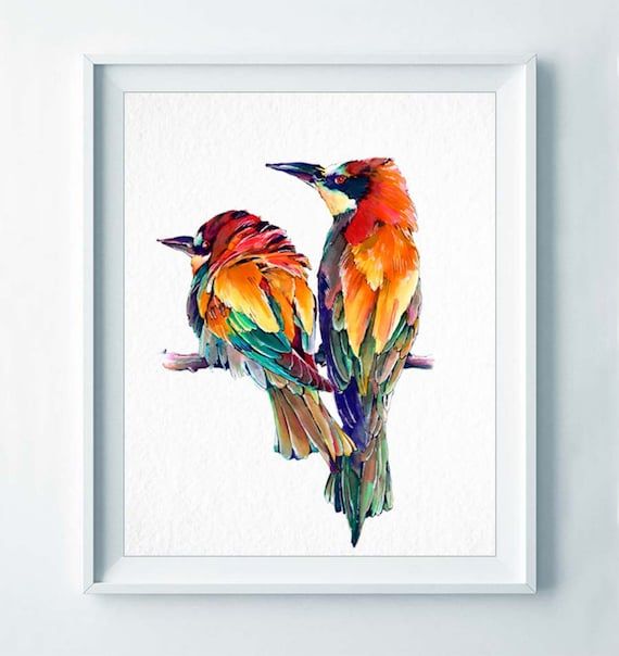 Bird Art Print Birds Decor Watercolor Painting Wall Art – Etsy Italia In Watercolor Wall Art (View 3 of 15)