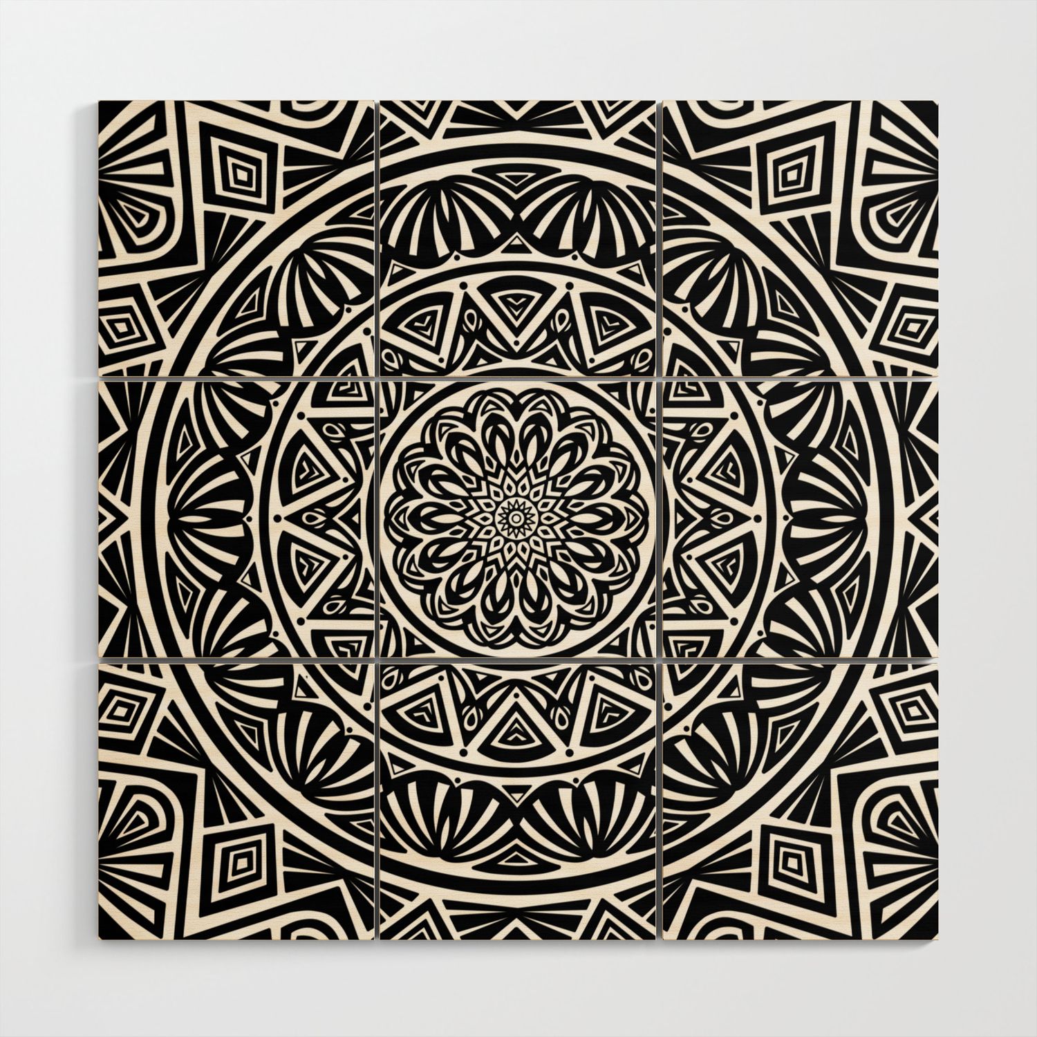 Black And White Simple Simplistic Mandala Design Ethnic Tribal Pattern Wood Wall  Artaej Design | Society6 Throughout Tribal Pattern Wall Art (View 11 of 15)